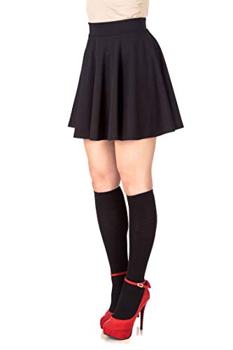 Pretty Fashion Skater Skirts for Women UK A-Line Stretchy Flared Skater Skirt Women's Skirts Black Mini Skirt Pleated Skirt Tennis School Skirt Multiple Colours Plus Size 8-22