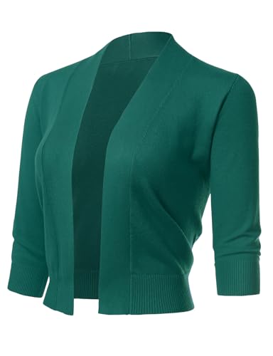 Image of Allsense Women's 3 /4 Sleeve Cropped Shrug Cardigan | Classic Bolero, Open-Front, Lightweight Soft Fine Knit Cover Up