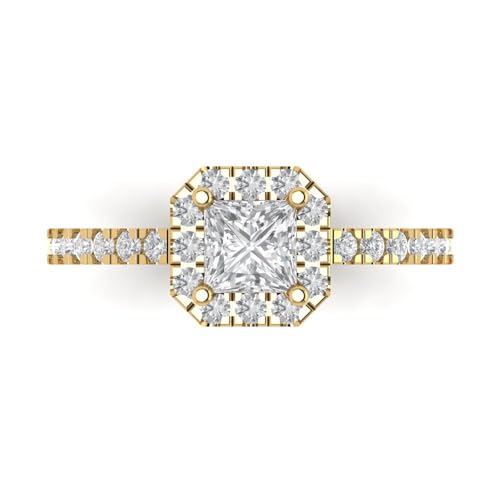 Clara Pucci 1.23 ct Princess Cut White Sapphire 14k Gold Halo Solitaire with Accents Wedding Engagement Bridal Promise Ring
