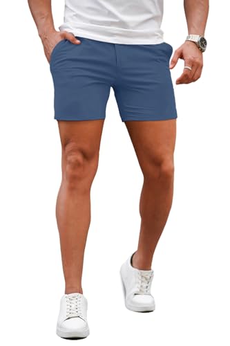 Image of GINGTTO Mens Slim Fit Shorts Plaid Chino Short Tapered Leg Skinny Stretch