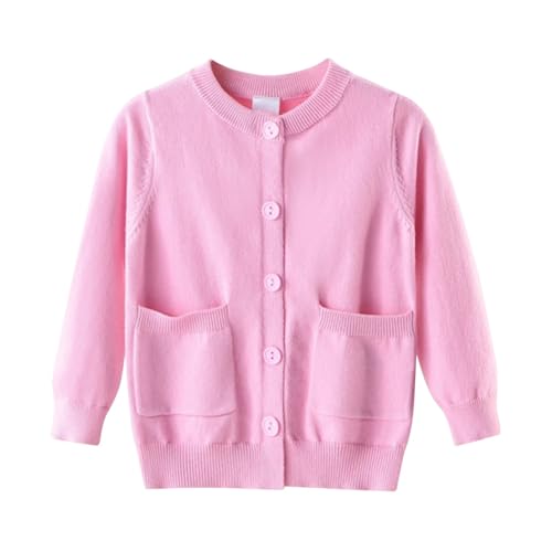 Kids School ?niforms Cardigan Long Sleeve Open Front Button Sweater Ribbed Knit Loose Casual Fall Tops with Pockets