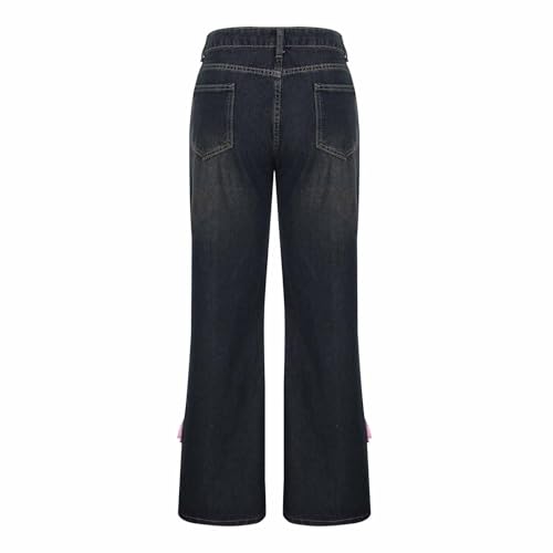 Straight Leg Jeans for Women High Waisted Baggy Jeans Side Slit Bow Wide Leg Loose Y2K Teen Girl Boyfried Denim Pants3