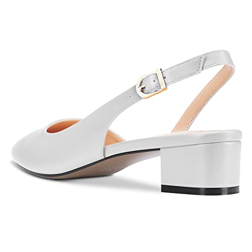 Escarpins slingback bout pointu blanc mat à talon bas chunky style classique - 3