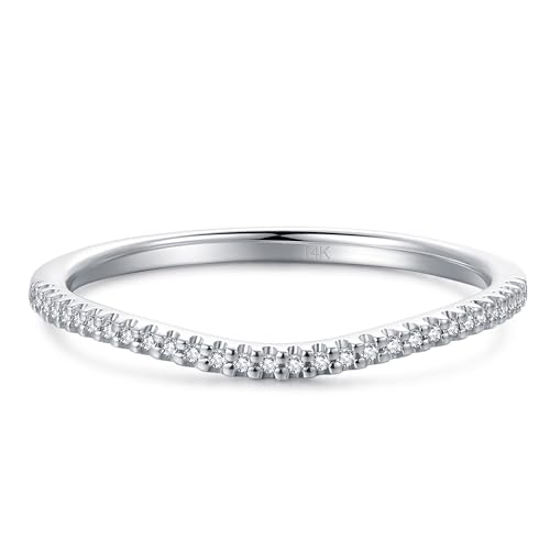 14K Gold Moissanite Wedding Bands, 1.5mm Moissanite Stacking Rings, 14K V Shaped Eternity Wedding Band