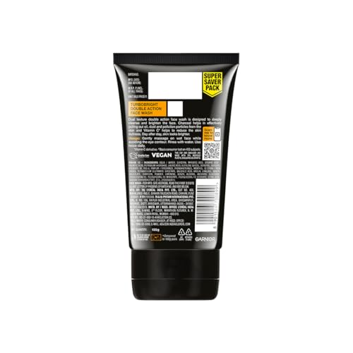 Image of Garnier Men, Face Wash, Brightening & Anti-Pollution, TurboBright Double Action, 155 g (Pack of 2)