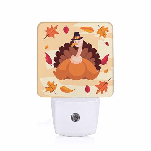 Image of LED Night Light Plug into Wall with Dusk to Dawn Light Sensor White Energy Efficient Thanksgiving Holliday Turkey Pumpkin Leaves Nightlight for Bedroom Bathroom Hallway Living Room Kitchen