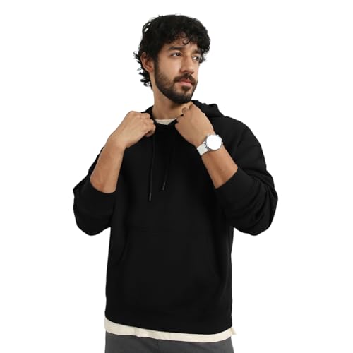 NOBERO Oversized Hoodies for Man Stylish | 280 GSM Rich Cotton Fleece Solid Oversized Fit Hooded Full Sleeve Oversized Sweatshirt for Men | Stylish Casual Wear Winter Hoodies for Men