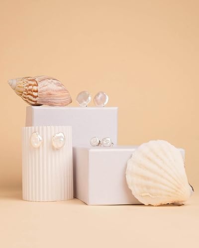 Woman Pearl Earrings Freshwater Cultured Keshi Pearls in White and Gray by SECRET & YOU | Sterling Silver 925 | Available in 10 sizes from 7-8 mm to 15-16 mm3