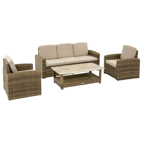 Hespéride - Salon de Jardin Sélénim 5 Places Beige - Aluminium, Résine, Tressée - Déhoussable, Déperlant - Mobilier d'Extérieur pour Jardin, Patio