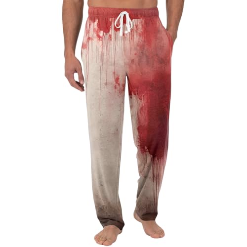 Halloween Pajamas,Men's Halloween Pants Casual Drawstring Blood Splash Pattern Joggers Horror Bloody Printed Sweatpant