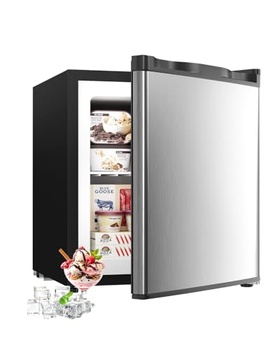 Feelfunn 1.1 Cu.ft Mini Freezer - Compact Upright Freezer with 7 Adjustable Thermostat Removable Shelf Reversible Single Door 360Uniform Cooling Small freezer for Home Office Kitchen Dorm Silver