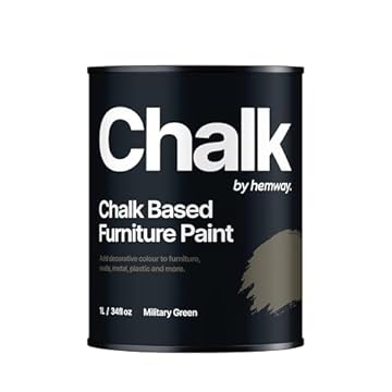 Hemway - Chalk Based Furniture Paint - Military Green 1 L | Chalky Matt Shabby Chic Finish For Interior & Exterior Home Decor | Quick Dry & All-in-one