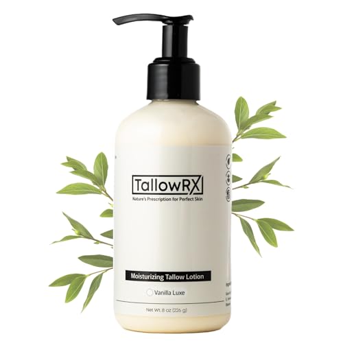 Tallow Body Lotion – 100% Grass-Fed Beef Tallow for Skin, Face & Body – Pure & Organic Moisturizer with Jojoba Oil, Vitamin E (8 Fl Oz, Vanilla)
