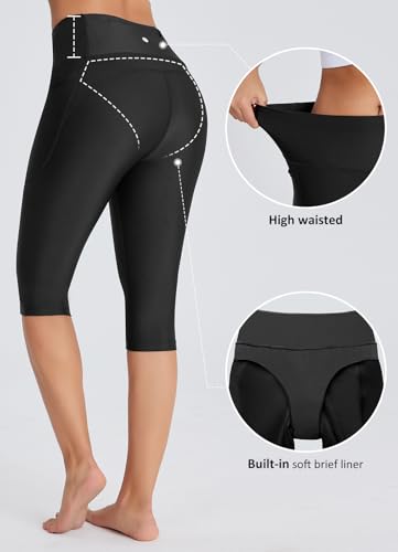 Women's 14" Modest Swimsuits Plus Size Swim Pants Tankini Long Swim Shorts High Waisted Capri Leggings UPF50+3