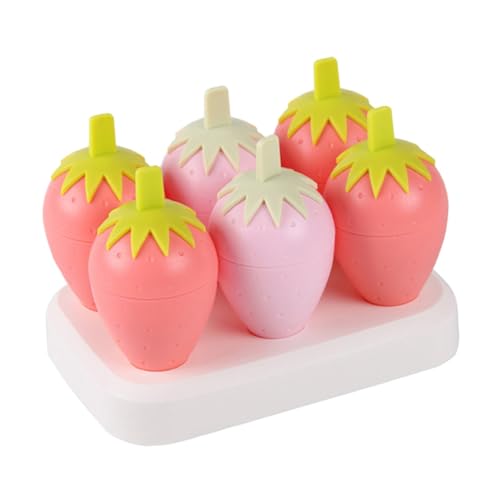 Cabilock 6Grids DIY Strawberry Popsicle Molds Cavity Ice Cream Maker for Fun and Creative Ice Lolly Tools for Homemade Treats and Summer Fun