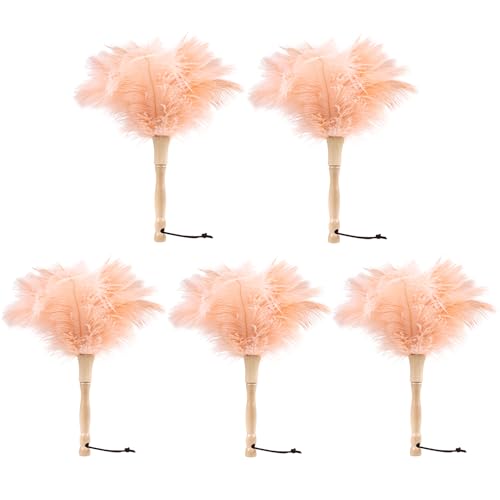 Image of Ostrich Feather Duster 12 Inch Handheld Duster Supplies, Wooden Handle Feather Duster for Cleaning Keyboard Home Car Office (Champagne 5Pcs)