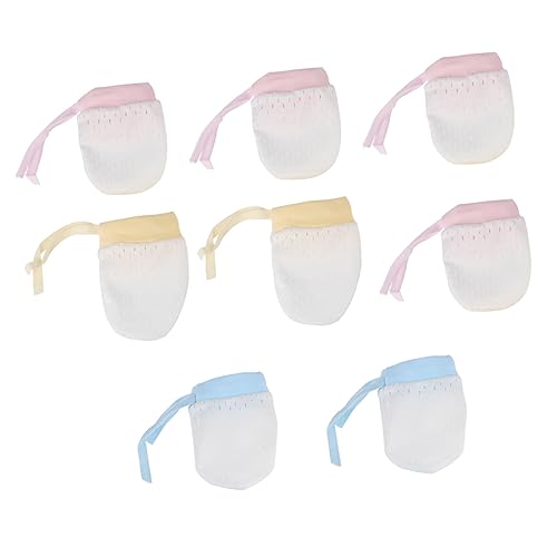 4Pairs Newborn Scratching Gloves Summer Mittens Ice Silk Yellow Soft Skin Friendly Grasping Protection