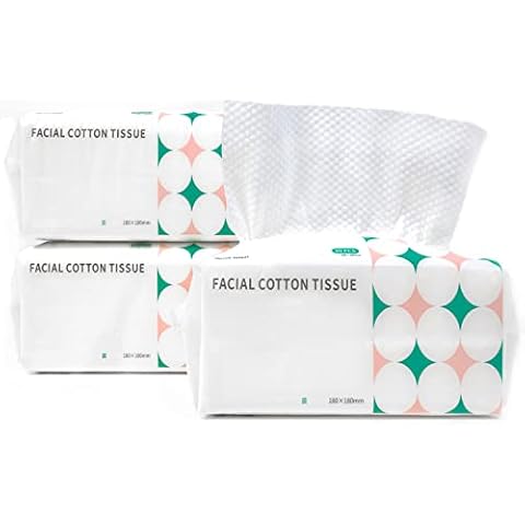 Panlom Pack 3 Soft Facial Cotton Tissue Disposable Dry Wipes, Non-Woven Cotton Wipes Facial Cleansing Make Up Remover Wipes, 240 Count, for Dry or Wet Use Cover