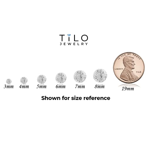 14K White Gold Diamond-cut Ball Stud Earrings with Spiral Hand Engraving, Secure Push-Backing…4