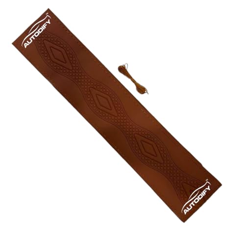Image of Ten with Orange Stitch Leather Steering Wheel Cover Universal Fit Anti Slip Breathable Comfortable Grip Durable & Stylish for Cars Easy Install Long Lasting ProtectionNon SlipDesign.