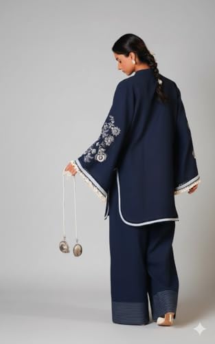 Image of Women Navy Blue Crepe Printed Kurta Set | Elegant Straight Kurta & Pant Ethnic Wear | Sizes up to 6XL