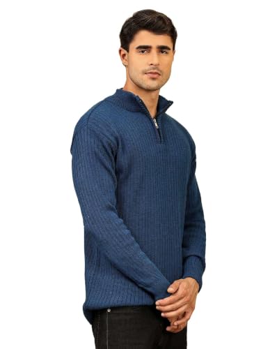 Image of Kvetoo Men High Neck Zipper Full Sleeve Woolen Winter Sweater