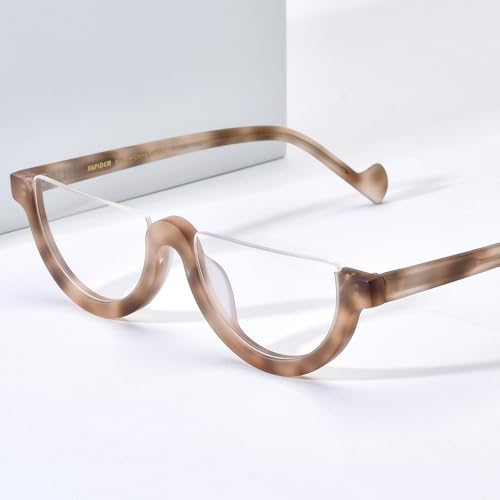 Image of HEPIDEM Matte Multicolor Acetate Glasses Frame Women,Semi Rimless Round Optical Eyeglasses