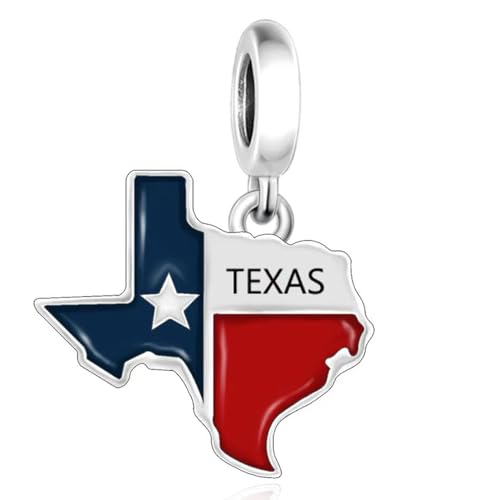 BSFJTY 925 Sterling Silver, National Flag Map Series Pendant Charm Fit European Bracelet Necklace Jewelry Gift for Women (TEXAS Q4191)
