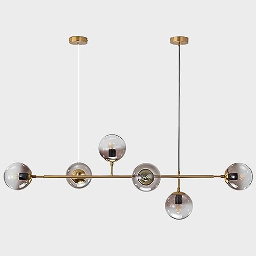 FROIDEXG Suspension D'îlot De Cuisine Moderne 130 Cm E27 Lustre Minimaliste Lampe Suspendue Boule De Verre Réglable Éclairage Suspendu À 6 Lumières pour Salle À...