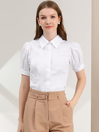 Allegra K Women's Work Office Button Down Shirt Puff Sleeve Collared Short Sleeve Fashion Top2
