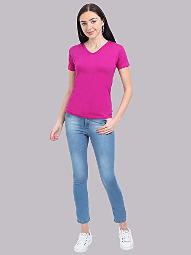 Image of FLEXIMAA Women's Cotton Plain V Neck Half Sleeve T-Shirt