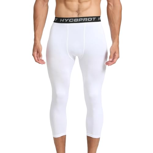 HYCOPROT Men's 3/4 Compression Pants Cool Dry Workout Athletic Running Tights Capri Leggings Base Layer Yoga Basketball Gym3