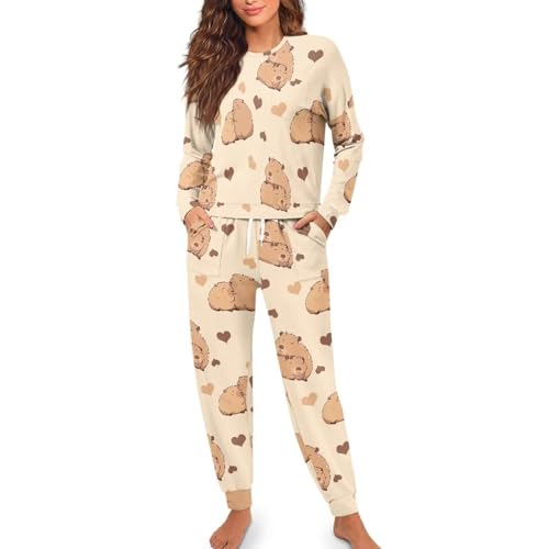 Image of Women's Pajamas Set Soft 2 Piece Loungewear Long Sleeve Pj Set Matching Sleepwear with Pockets for Women Plus Size