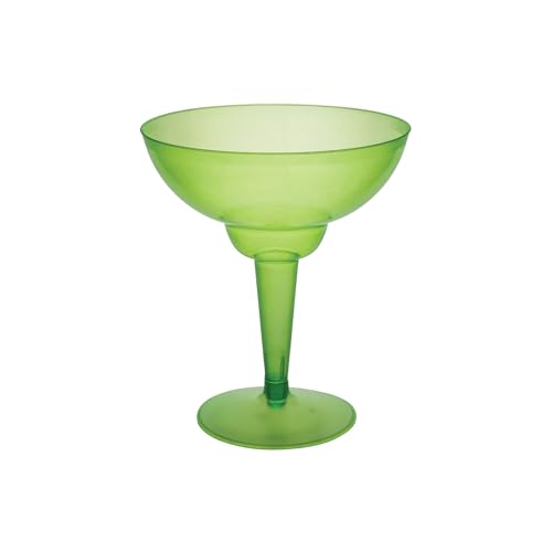 Party Essentials Two-Piece Disposable Plastic 12-Ounce Margarita Glasses/Cocktail Cups, Neon Green, 20-Count