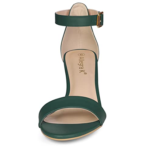 Allegra K Women Open Toe Kitten Heeled Ankle Strap Dark Green Sandals 9 M US2