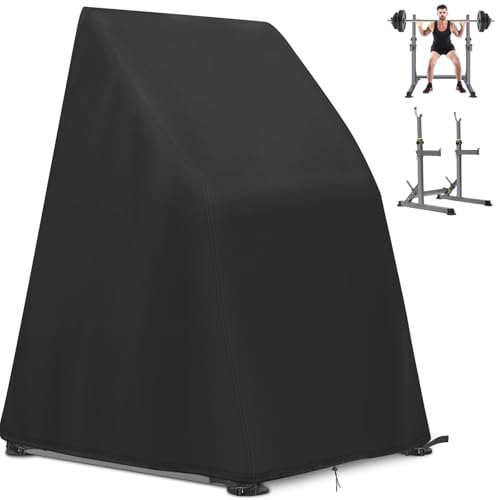 Safipotts Squat Rack Cover, 420D Heavy Duty Waterproof Workout Equipment Cover with Corner Buckles, Fitness Equipment Covers with Drawstring, Black