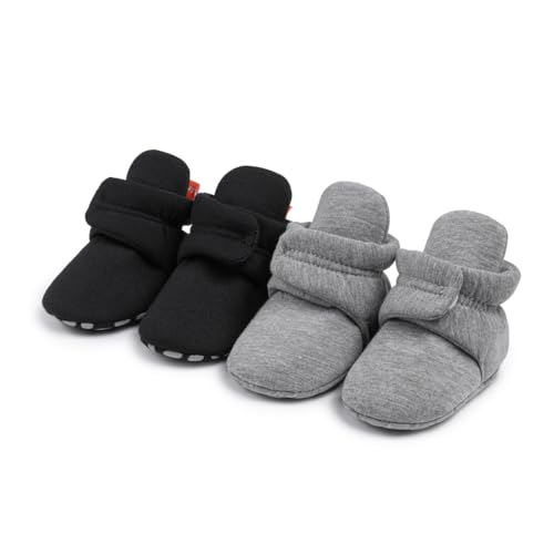 Image of Sawimlgy Newborn Infant Baby Girl Boy Cotton Booties Stay On Sock Slippers Soft Bedroom Shoes Non-Skid Ankle Boots With Grippers Toddler Crib Warm Shoe First Walker Birthday Shower