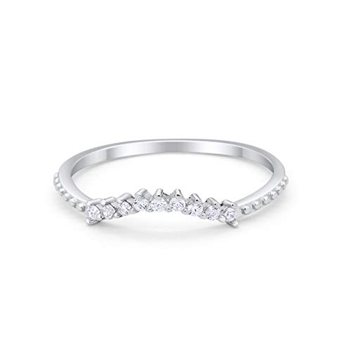 Blue Apple Co. Art Deco Curved Wedding Band Ring Round Simulated Cubic Zirconia 925 Sterling Silver Size-7