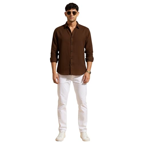 Image of Men's Linen Cotton Casual Shirt | Regular Fit Plain Shirt for Men | Long Sleeve Shirt for Casual & Formal Wear