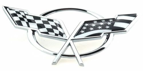 Image of 1x 1997-2004 Corvette C5 Rear Cross Flags Emblem 3D Deck Lid Badge Nameplate Sticker Fit for Corvette (US Flag-Chrome /Black)
