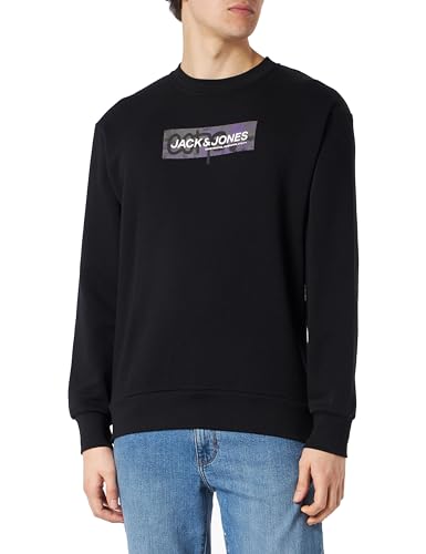 JACK & JONES JCOAOP Logo Sweat Crew Neck GC, black, L