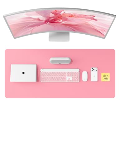 Image of YSAGi Leather Desk Pad Protector, Office Desk Mat, Large Mouse Pad, Non-Slip PU Leather Desk Blotter, Laptop Desk Pad, Waterproof Desk Writing Pad for Office and Home (Pink, 47 inch x 17 inch)