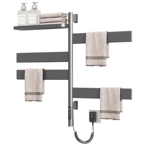 Toallero Electrico, Toalleros Eléctricos para Baño 135 W con termostato Inteligente, rotación de 180°, Temporizador, Secatoallas Electrico Bajo Consumo,Gray