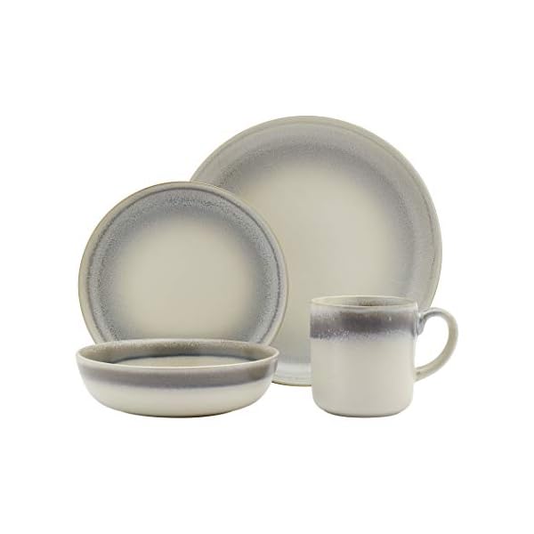 Tabletops Gallery Industrial Farmhouse Dinnerware- Stoneware Dishes Service for 4 Dinner Salad Appetizer Dessert Plate Bowls, 16 Piece Hudson Dinnerware Set with Reactive Glaze