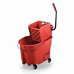 Rubbermaid Commercial WaveBrake High-Performance Side Press Mop Bucket with Wringer, Red, Plastic, 35 Quarts, Rectangular, 20.1" x 15.7" x 36.5"