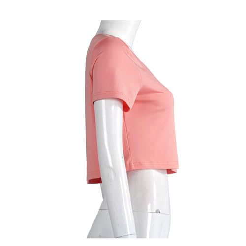 chenggong Women Pink Crop Shirt Short Sleeves Red Hearts Top3