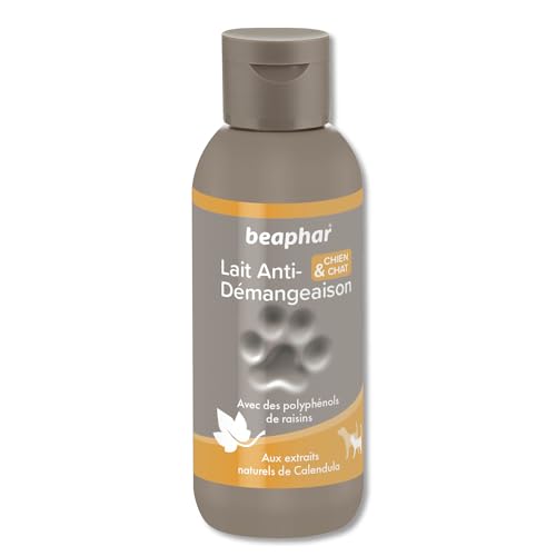 BEAPHAR – Lait Anti-démangeaisons pour Chien et Chat – Contient du Calendula aux vertus adoucissantes – Apaise et Calme Les Zones cutanées irritées – Soulage rapidemment Les démangeaisons – 125 ML