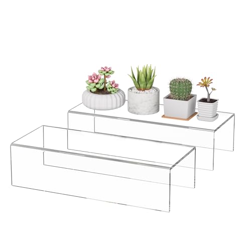 Sezanrpt Acryl Regal Riser 30x12x7.5cm Packung von 2 Desktop rechteckige Acryl Tablett Sockel Ständer für Figur Taschen 30x12x7.5cm