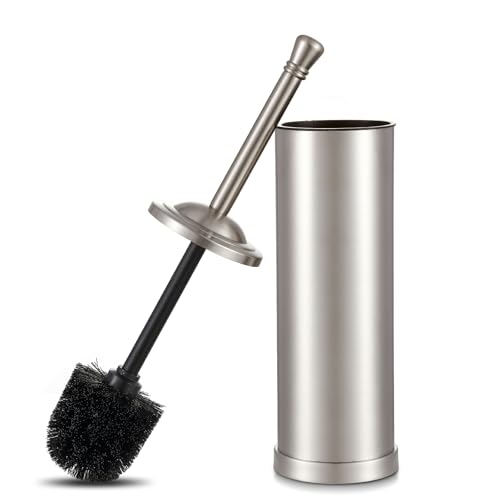 Image of Brushed Nickel Toilet Brush and Holder Set,304 Stainless Steel Toilet Bowl Brush and Holder for Bathroom,Silver Heavy Duty Toilet Brush,Durable Scrubbing Bristles,Splash Resistant,Long Handle