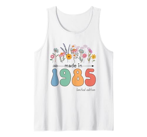 Vintage 39 Years Old Made in 1985 Wildflowers 39th Birthday Camiseta sin Mangas